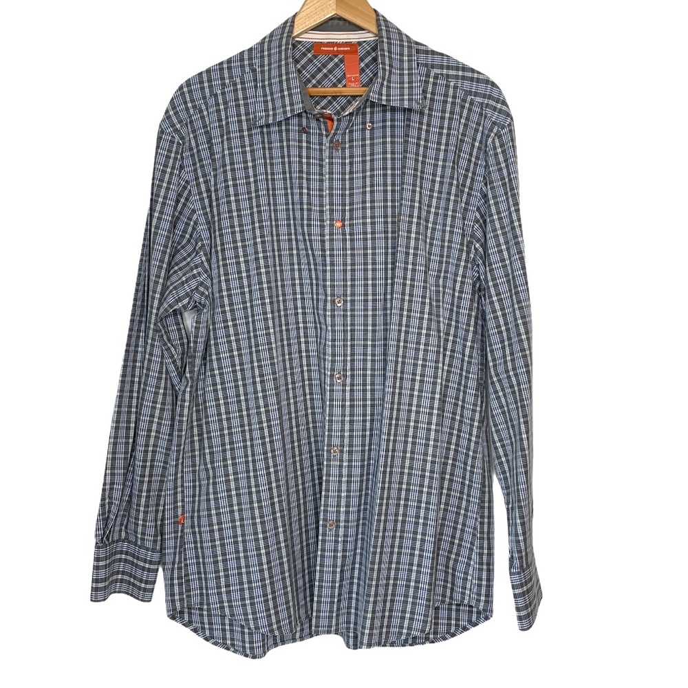 ROCAWEAR‎ Gray White Blue Check Plaid Shirt L/S L